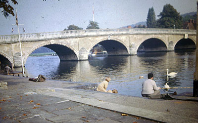 A view taken in the 1960s of fishing by   Henley Bridge  .    Photo kindly provided by Roy Sadler.  