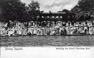 Crowds build up along the   River Thames   in Henley to view the Grand Challenge Race at Henley Regatta.